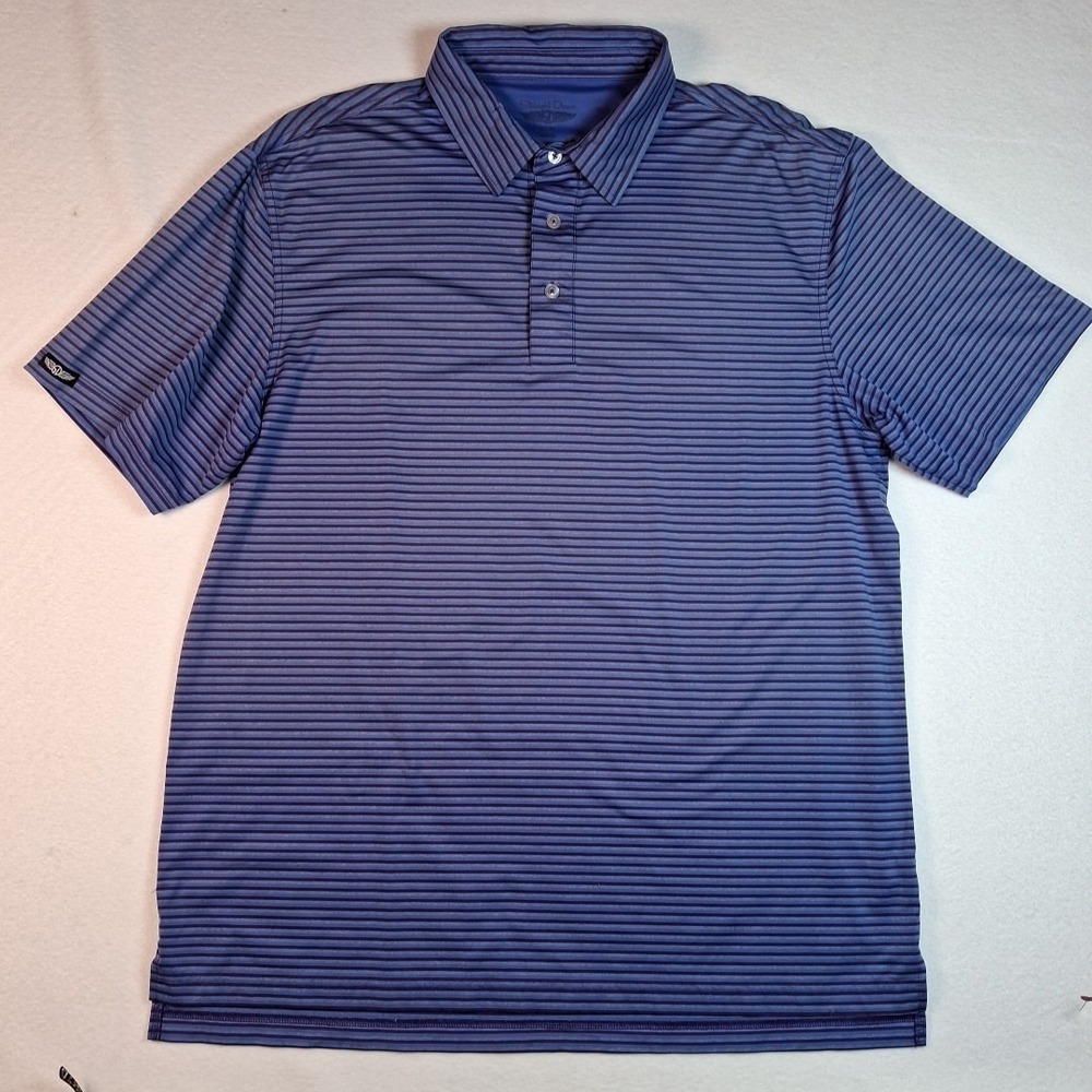 Straight Down Polo Shirt Mens XL Blue Striped Short Sleeve Pretty Lake Golf Club